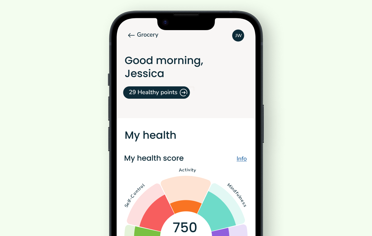 Mobile app showing health score