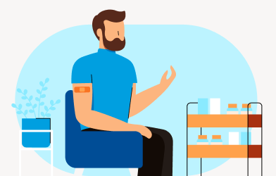 Man sitting with bandaid on his right arm